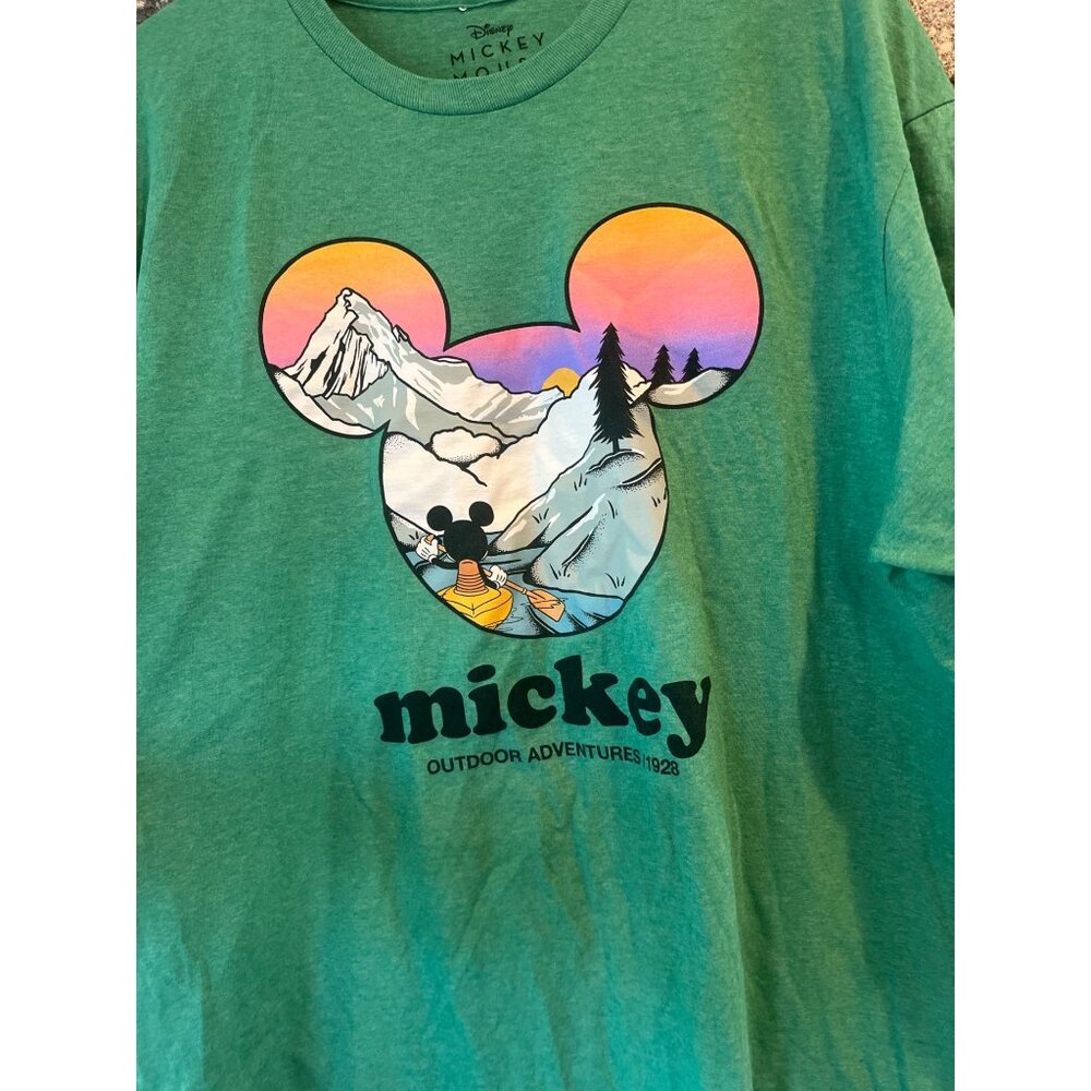 Mickey Outdoor Adventures Disney Graphic Tee Vintage Mountain Landscape Kayak Sc